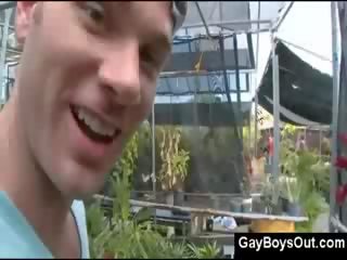 Hairy Arab gay guy rides the dick in garden shop